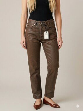 NWT Levi's 501 Original Women's Coated Jeans 26x30 Brown  High Rise Straight Leg